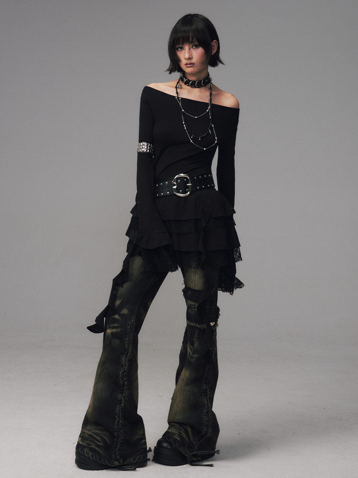 Punk Retro Pockets Slim Fit Flared Jeans FRU0131