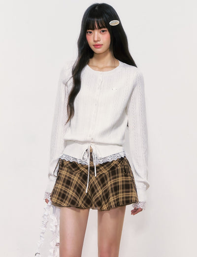 White Lace Hem Cardigan WEE0025