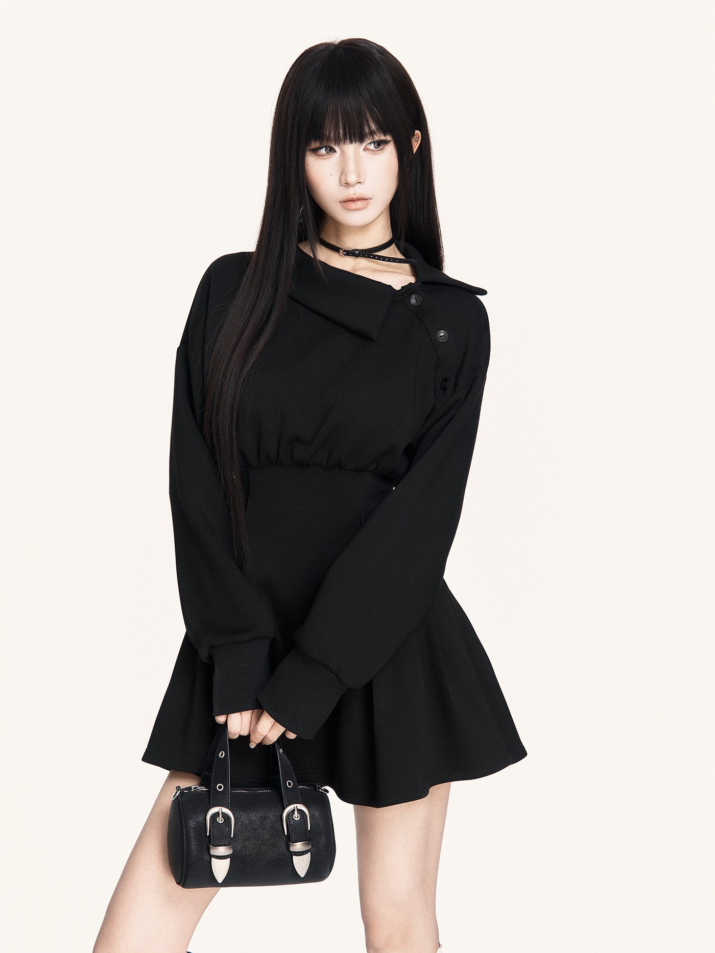 Off-Shoulder Long-Sleeved Sweatshirt Dress VOC0458