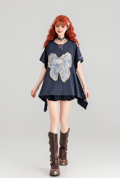 Bow Patch Short-sleeved T-shirt/Pleated Skirt KEI0092