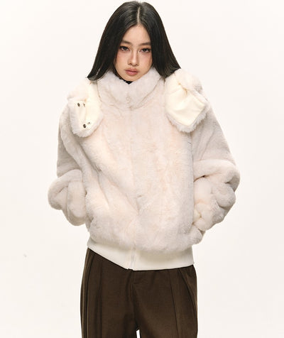 White Eco-friendly Fur Hooded Coat ANA0087