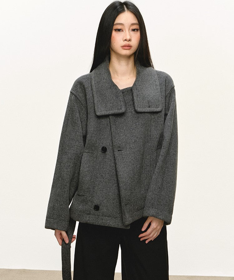 High-End Stand Collar Tie-Wrap Short Coat ANA0095