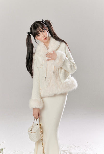 White Luxurious Style Cotton Jacket/Fishtail Skirt TBI0041