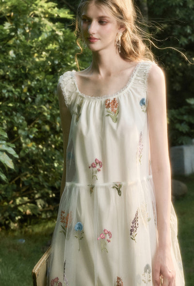 Tulle Flowing Flowers Embroidery Dress GRO0167