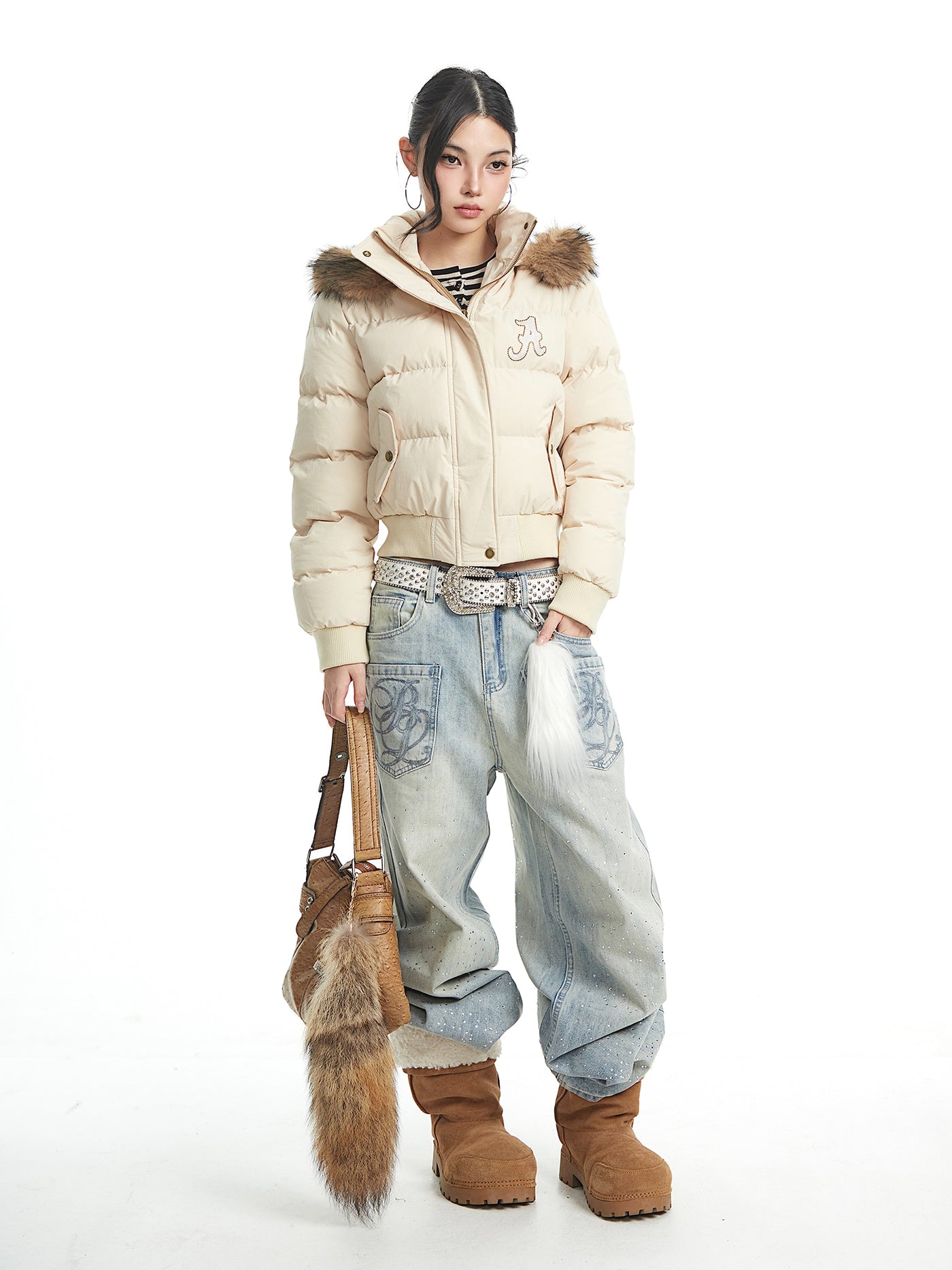 American-style Fur Hooded Short Down Jacket UNC0323