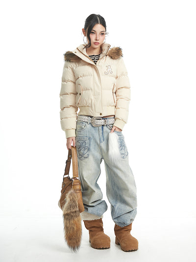 American-style Fur Hooded Short Down Jacket UNC0323