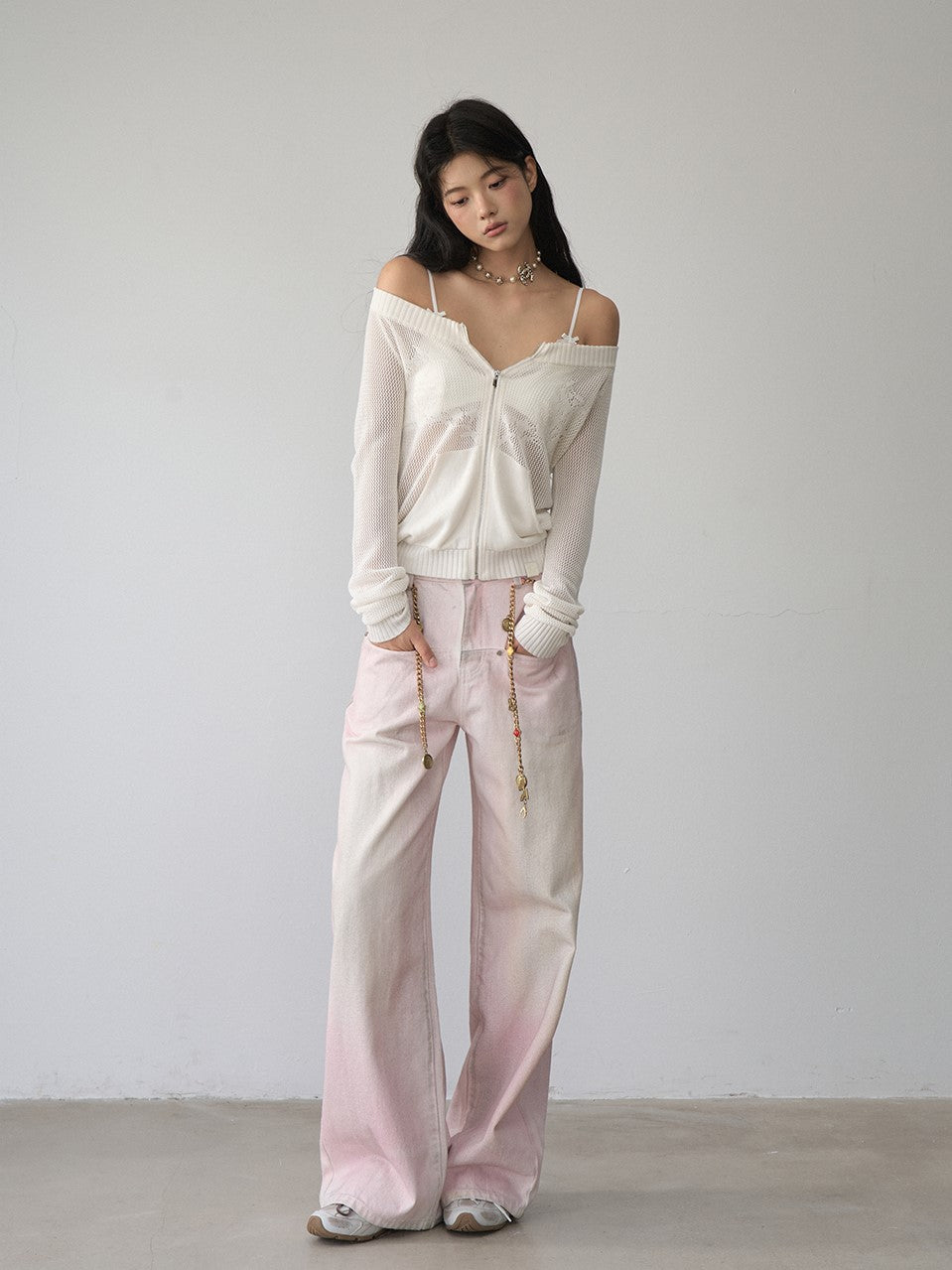Washed Distressed Pink Jeans VIA0331