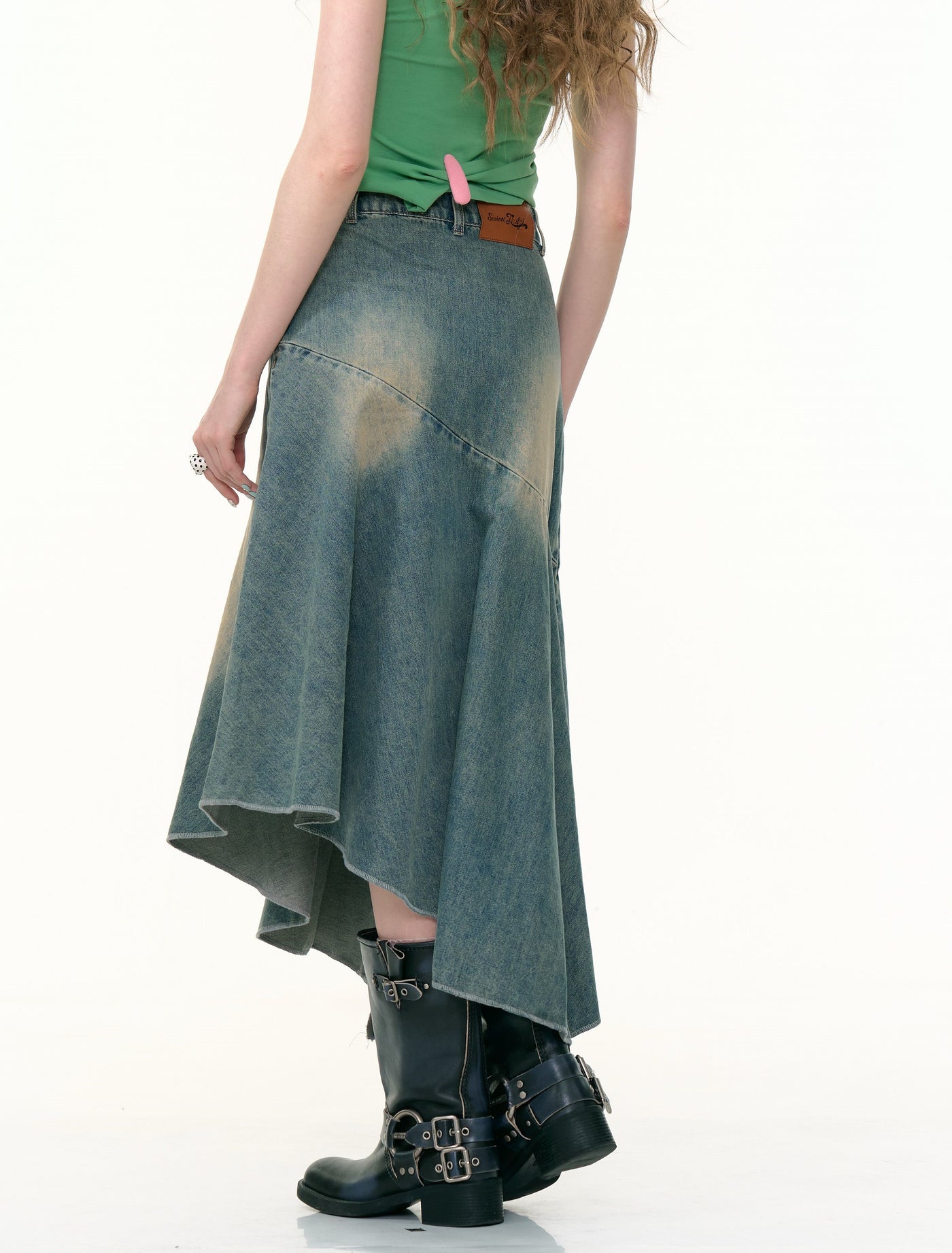 High Waist Irregular Denim Maxi Skirt ZIZ0306