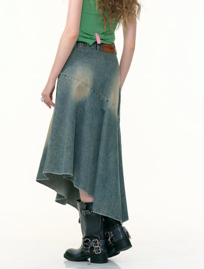 High Waist Irregular Denim Maxi Skirt ZIZ0306