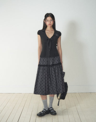 Gray Polka Dot Pocket Midi Skirt SOO0013