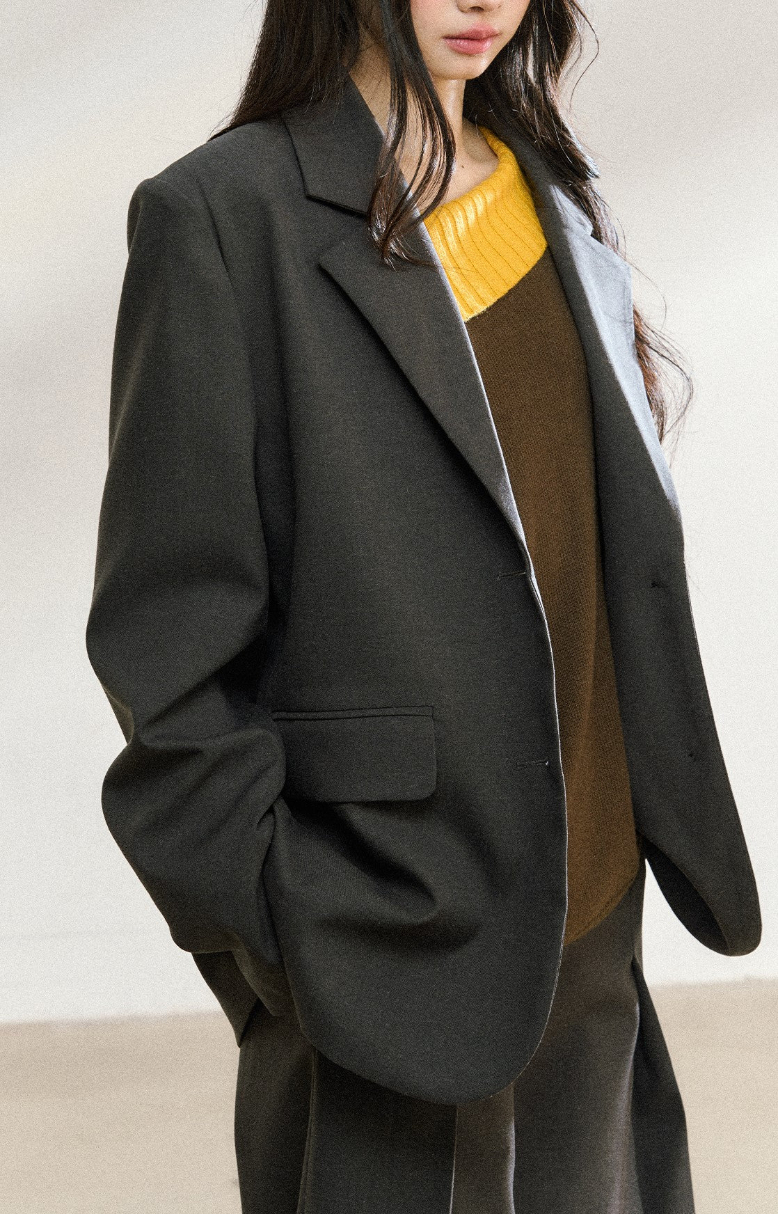 Dark Gray Mid-length Suit Jacket SHI0222