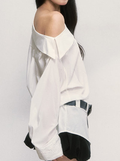Oblique Shoulder White Shirt WEE0015