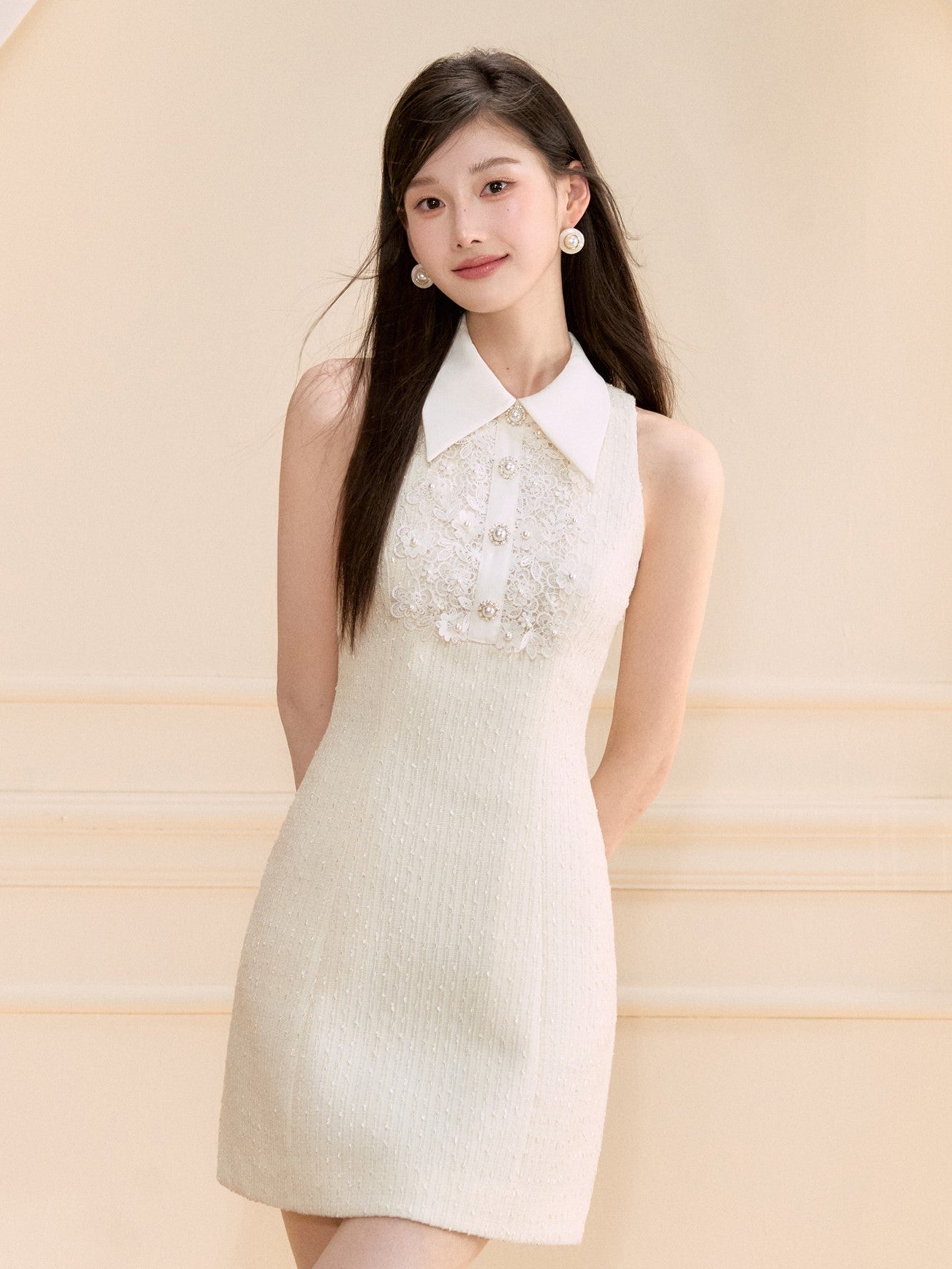 Lace Pearl Sleeveless/Short Sleeves Dress OSH0127