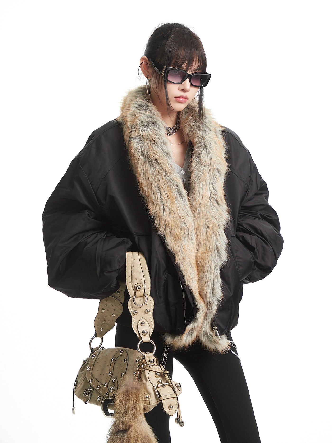 Black Fur Collar Thick Warm Jacket UNC0331