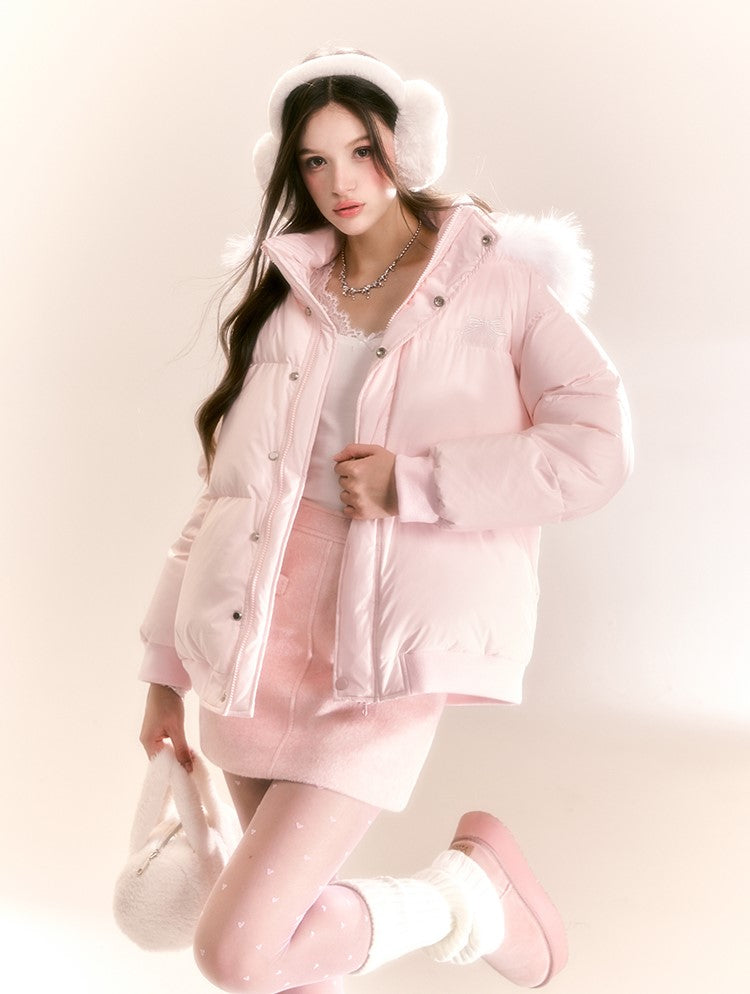 Macaroon Color Hooded Bread Down Jacket QDQ0090