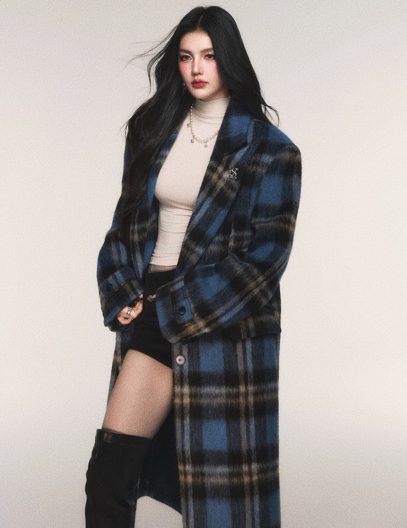 Blue Plaid Long Wool Coat LUL0215