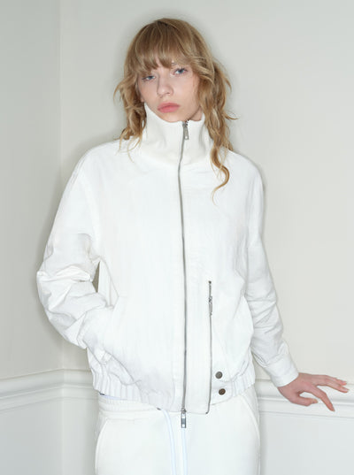 White Stand-up Collar Nylon Jacket RUN0047