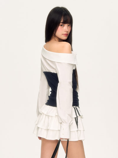 Stitching Oblique Shoulder Shirt WEE0035