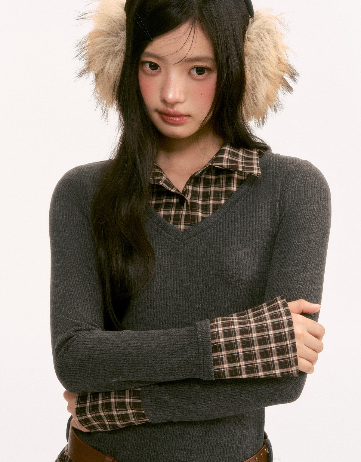 Preppy Style Knitted Plaid Patchwork Dress WEE0124