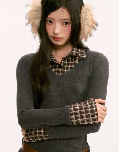 Preppy Style Knitted Plaid Patchwork Dress WEE0124