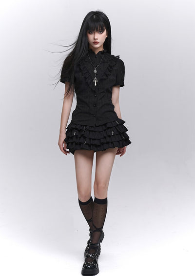 Black Short-sleeved Gothic Lace Shirt LAD0205
