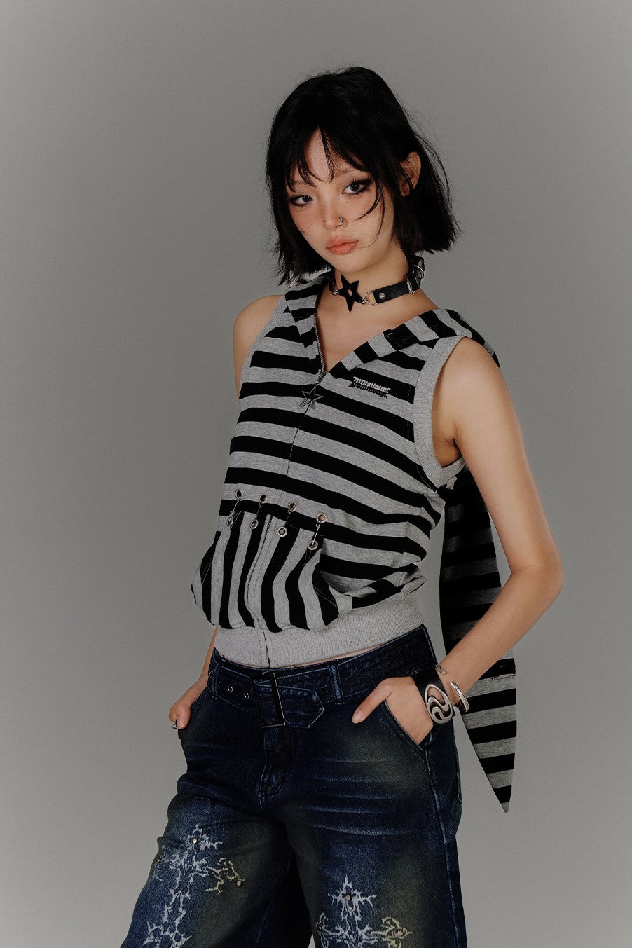 Rabbit Ear Striped Sleeveless Top KIN0141