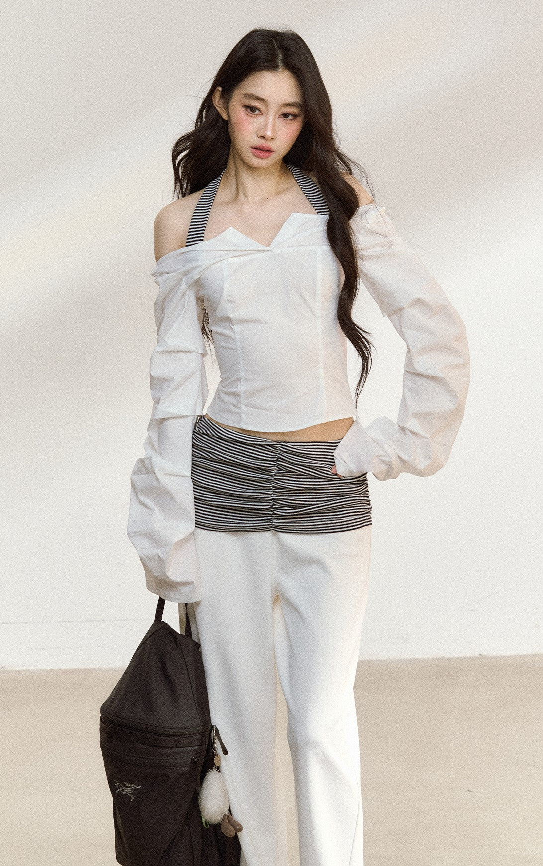White Off Shoulder Slim Short Shirt SHI0208