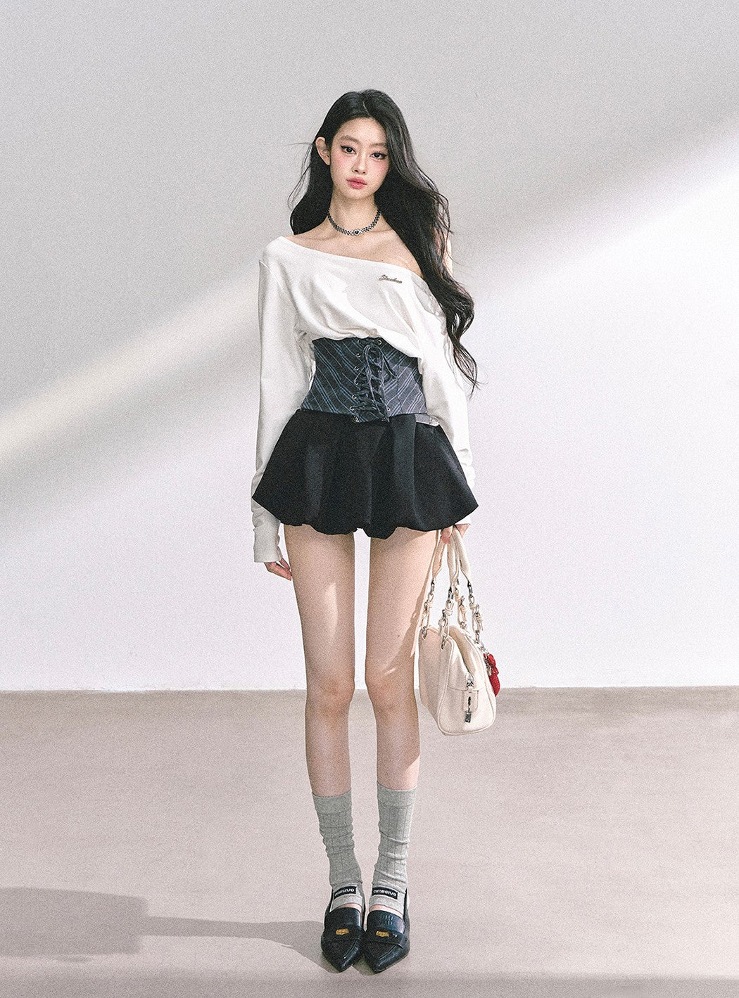 Oblique Shoulder Loose T-shirt DIA0544
