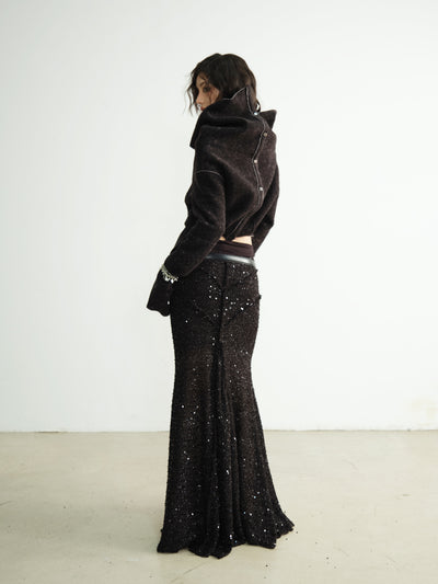 High Waist Sequined Black Long Skirt JNY0191