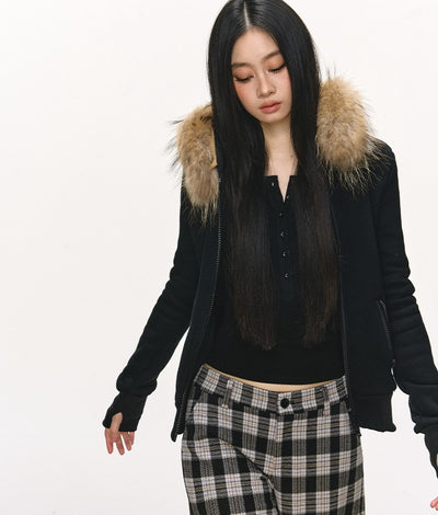 Fur Collar Hooded Sweatshirt Jacket ANA0102