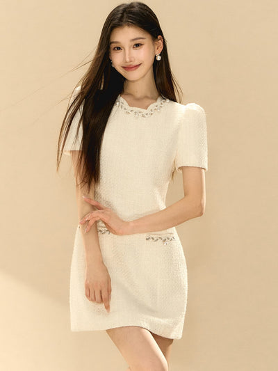 Puff Sleeve A-line Beaded Dress OSH0141