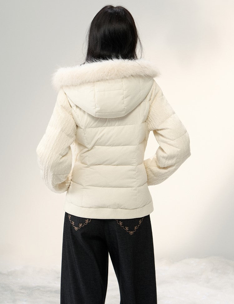 Cable Knit Patchwork Fur Collar Down Jacket NTO0249