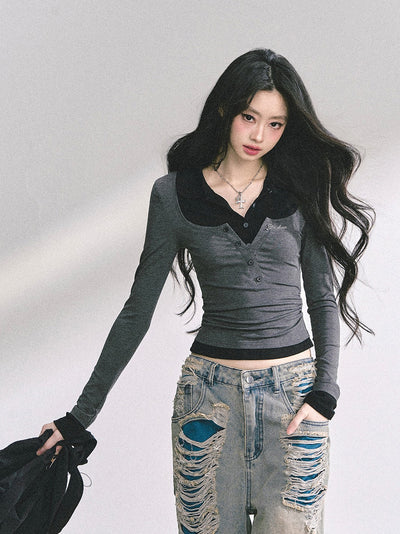 Fake Two-piece Long-sleeved T-shirt DIA0547