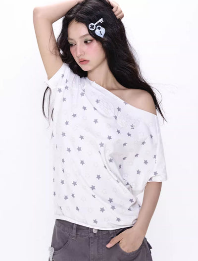 Star Full Print One Shoulder T-shirt NEC0218