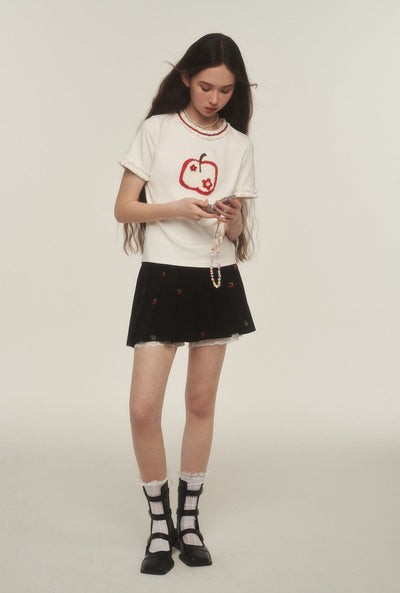 Apple Embroidered Lace Short Sleeve T-shirt AYF0037