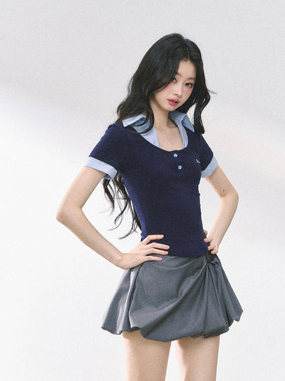 Fake Two-piece Flower Button T-shirt DIA0460