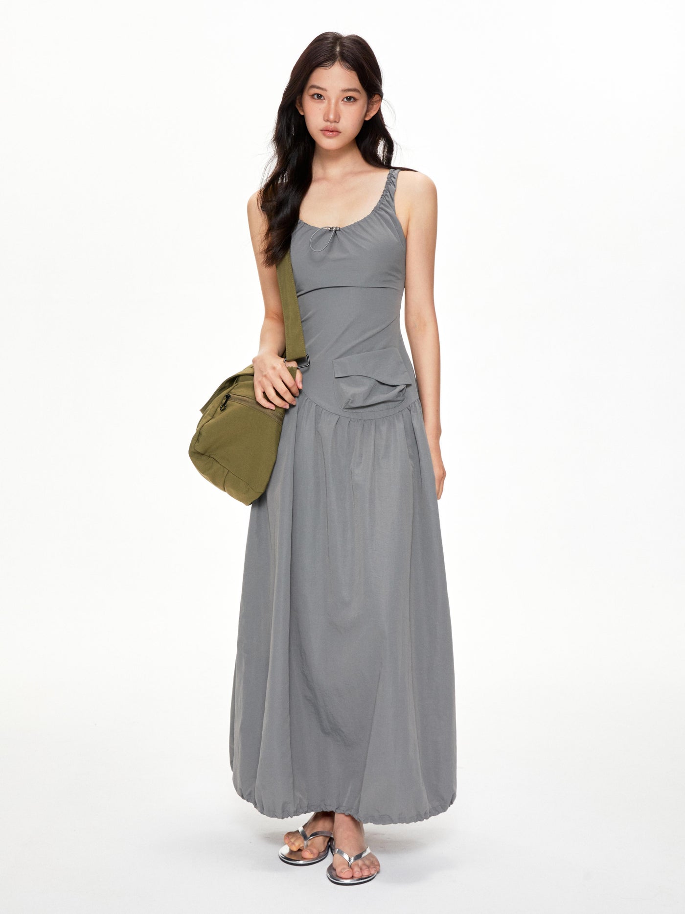 U-neck Suspender Long Dress APE0397