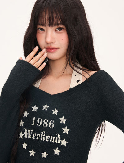 American-style Star Print Halter Neck T-shirt WEE0071