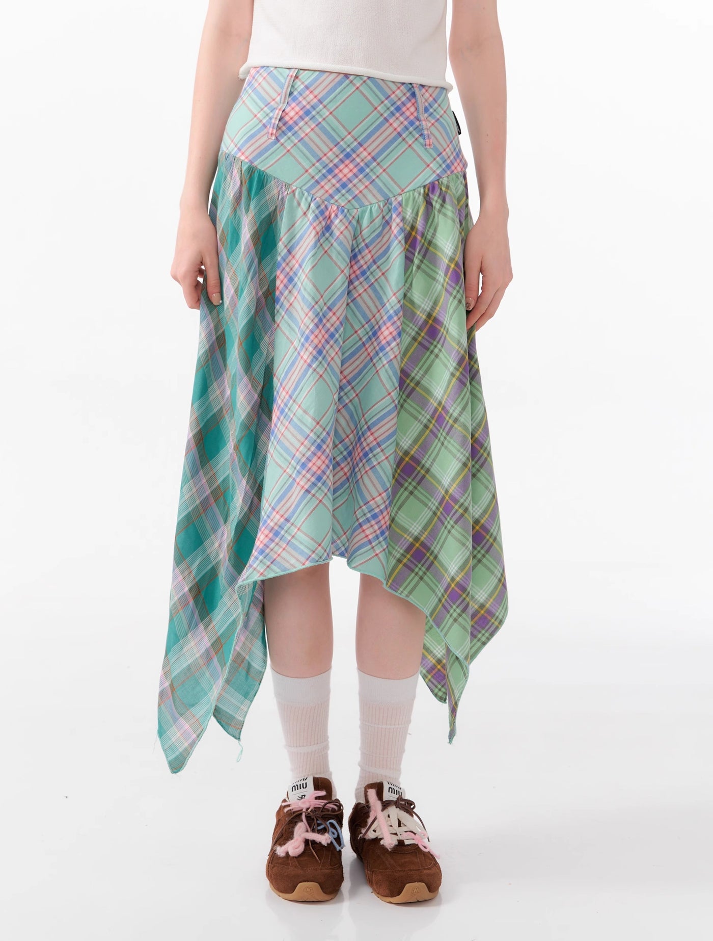 Summer Design Irregular Plaid High Waist Green Skirt ZIZ0083