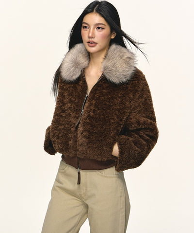 Eco-friendly Fur Collar Short Fluffy Jacket ANA0105
