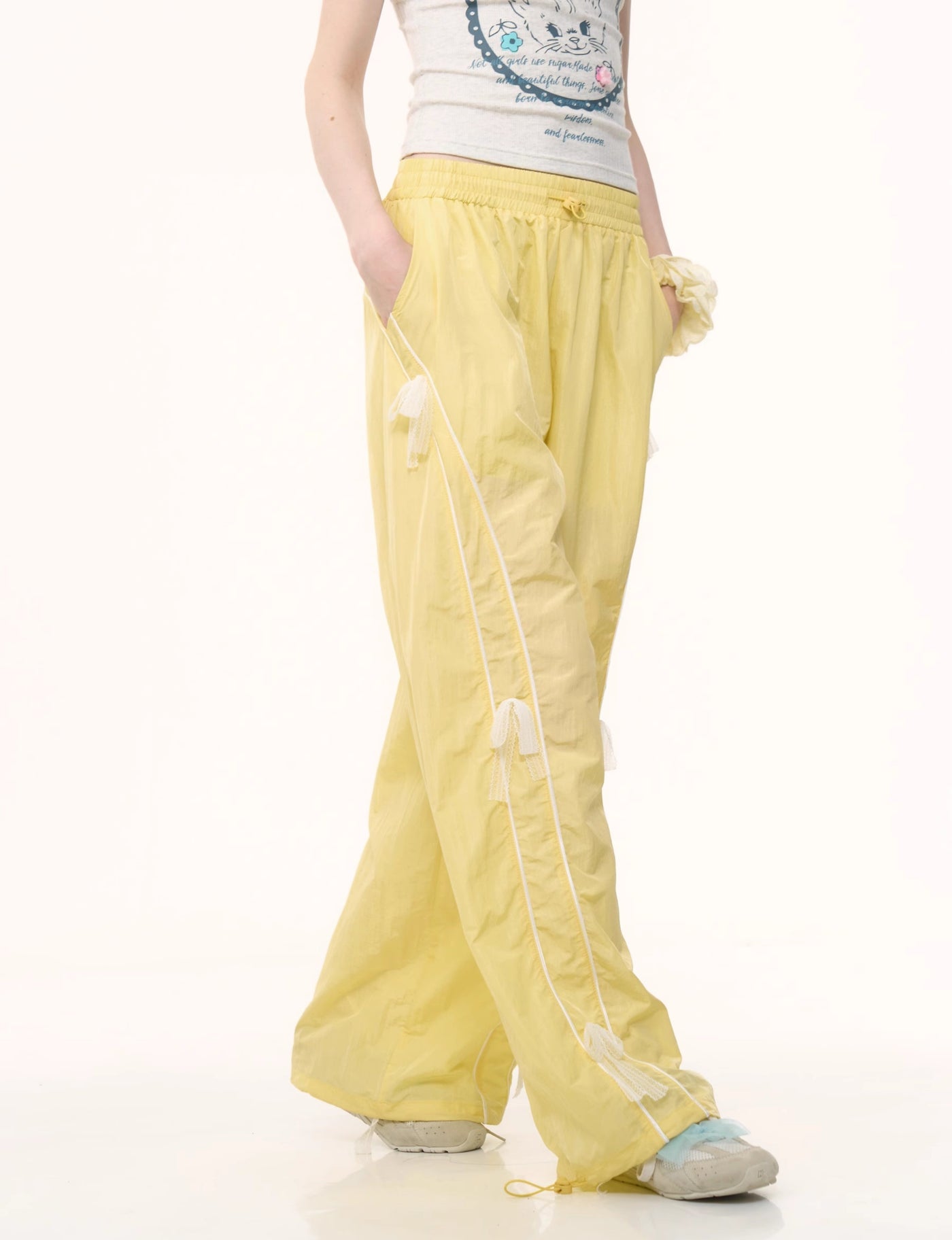 Lace Bow Yellow Sports Pants ZIZ0252