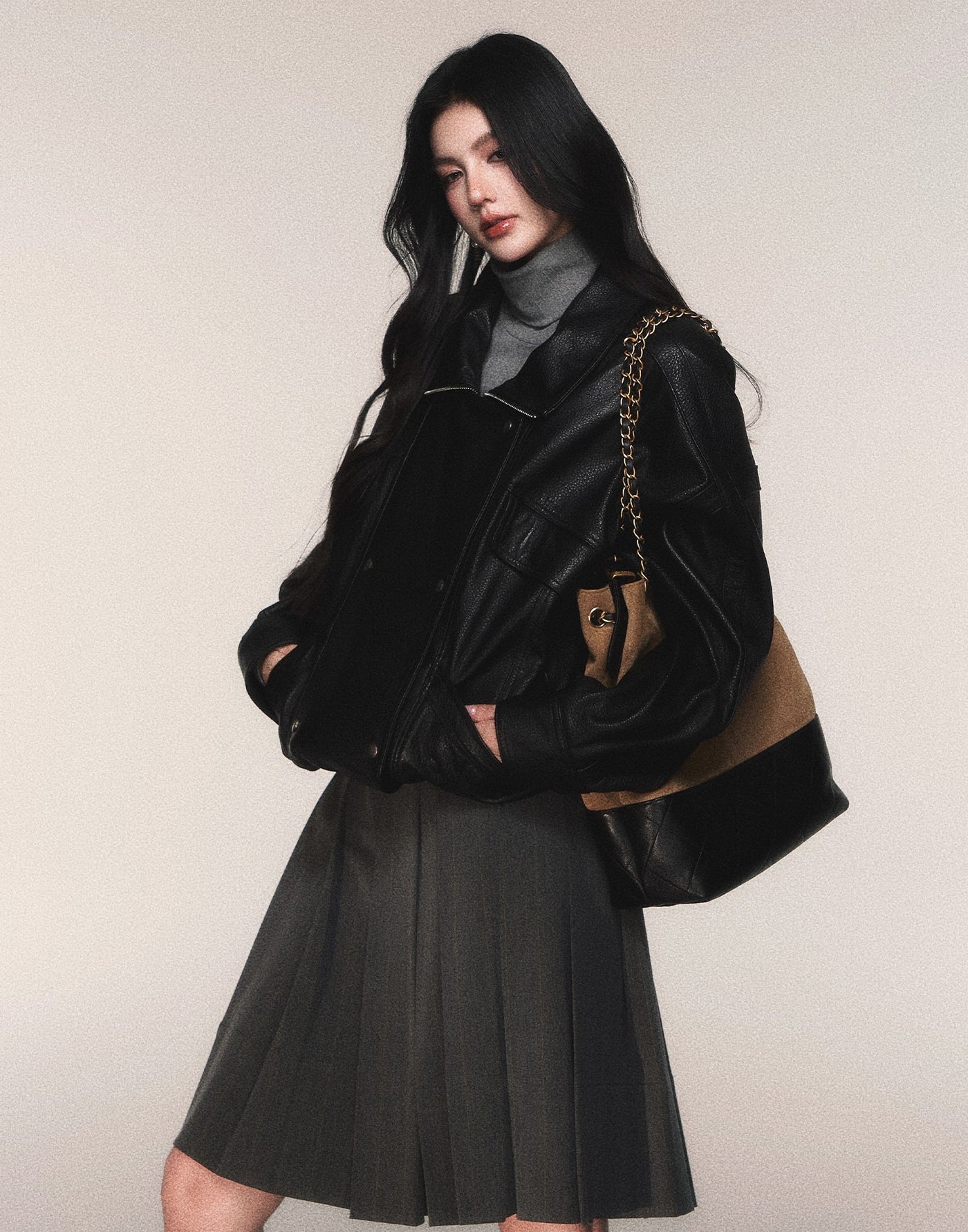 Black Lapel Leather Jacket LUL0212