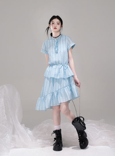Ruffled Asymmetric Shirt Dress COT0301