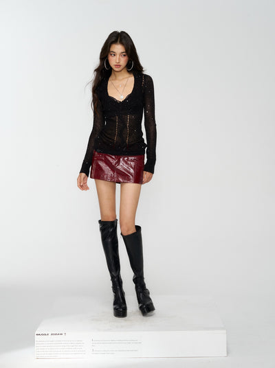 Crocodile Pattern Mini Leather Skirt 4MU0159