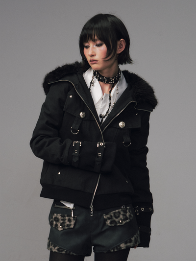 Detachable Furry Hooded Quilted Jacket FRU0128