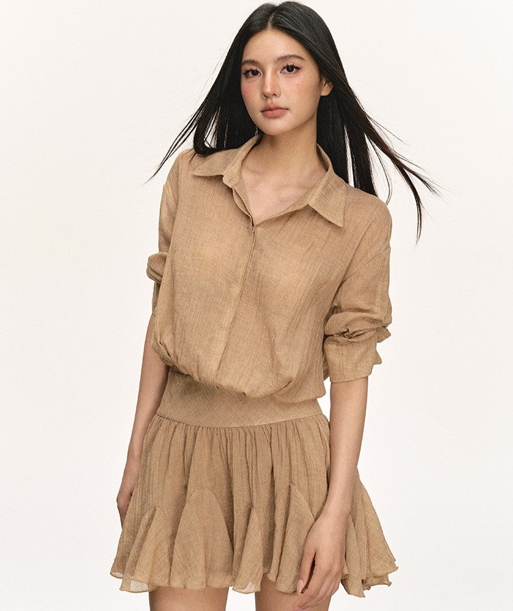 High Waist Pleated Shirt Dress ANA0065