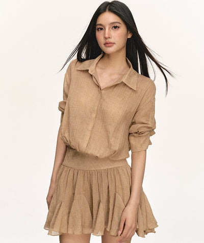 High Waist Pleated Shirt Dress ANA0065