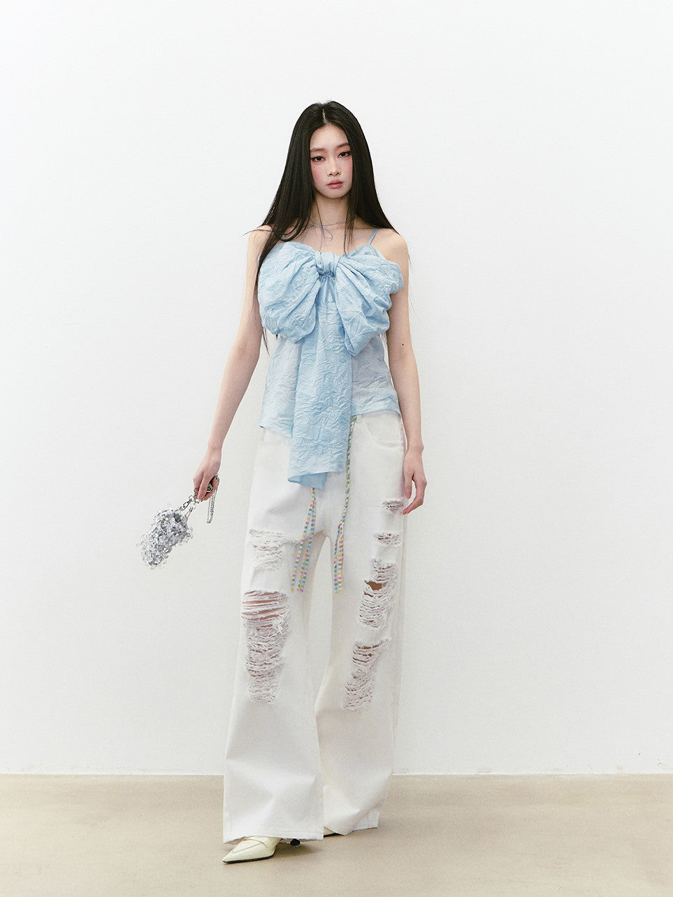 Large Hole Casual Rhinestone Jeans VIA0275