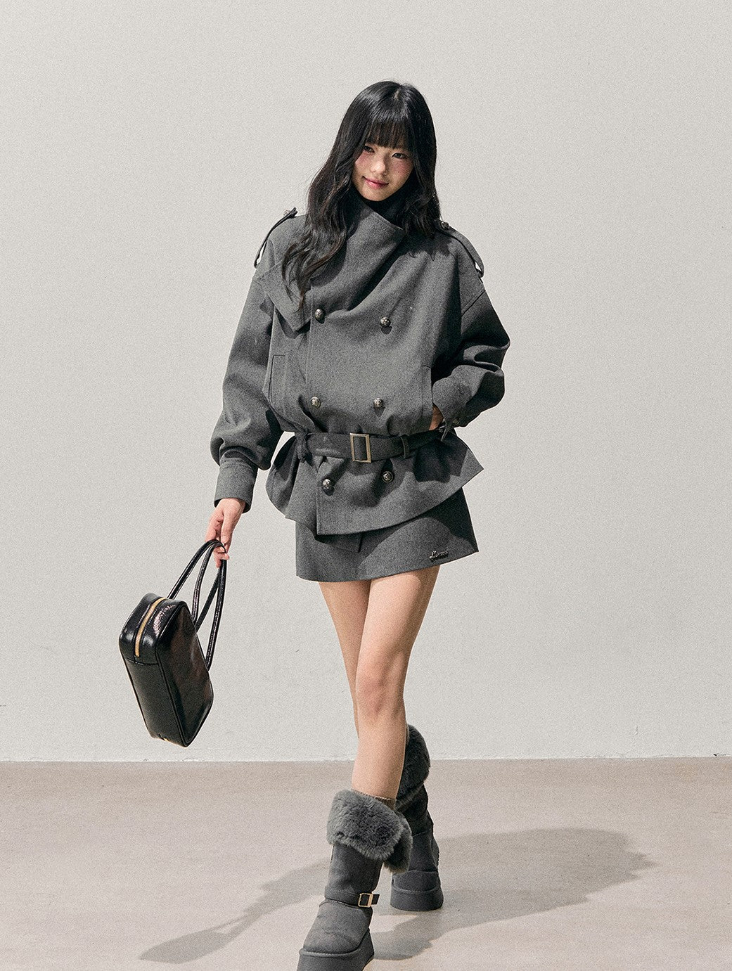 Grey Hepburn Style Belt Coat/Skirt DIA0711