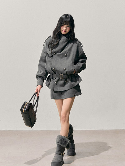 Grey Hepburn Style Belt Coat/Skirt DIA0711